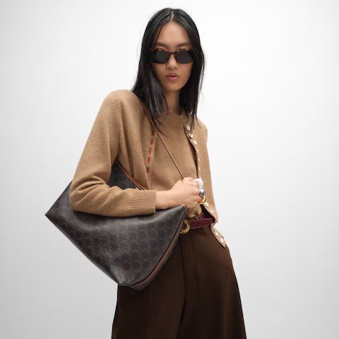 BOLSA SHOPPER MACIA em Triomphe Canvas e couro de bezerro