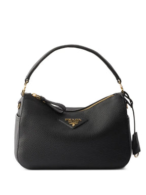 Bolsa tiracolo de couro com placa de logo