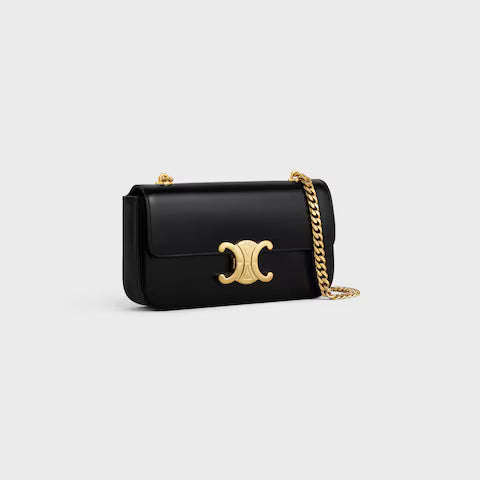Bolsa de ombro com corrente CLAUDE em couro de bezerro brilhante