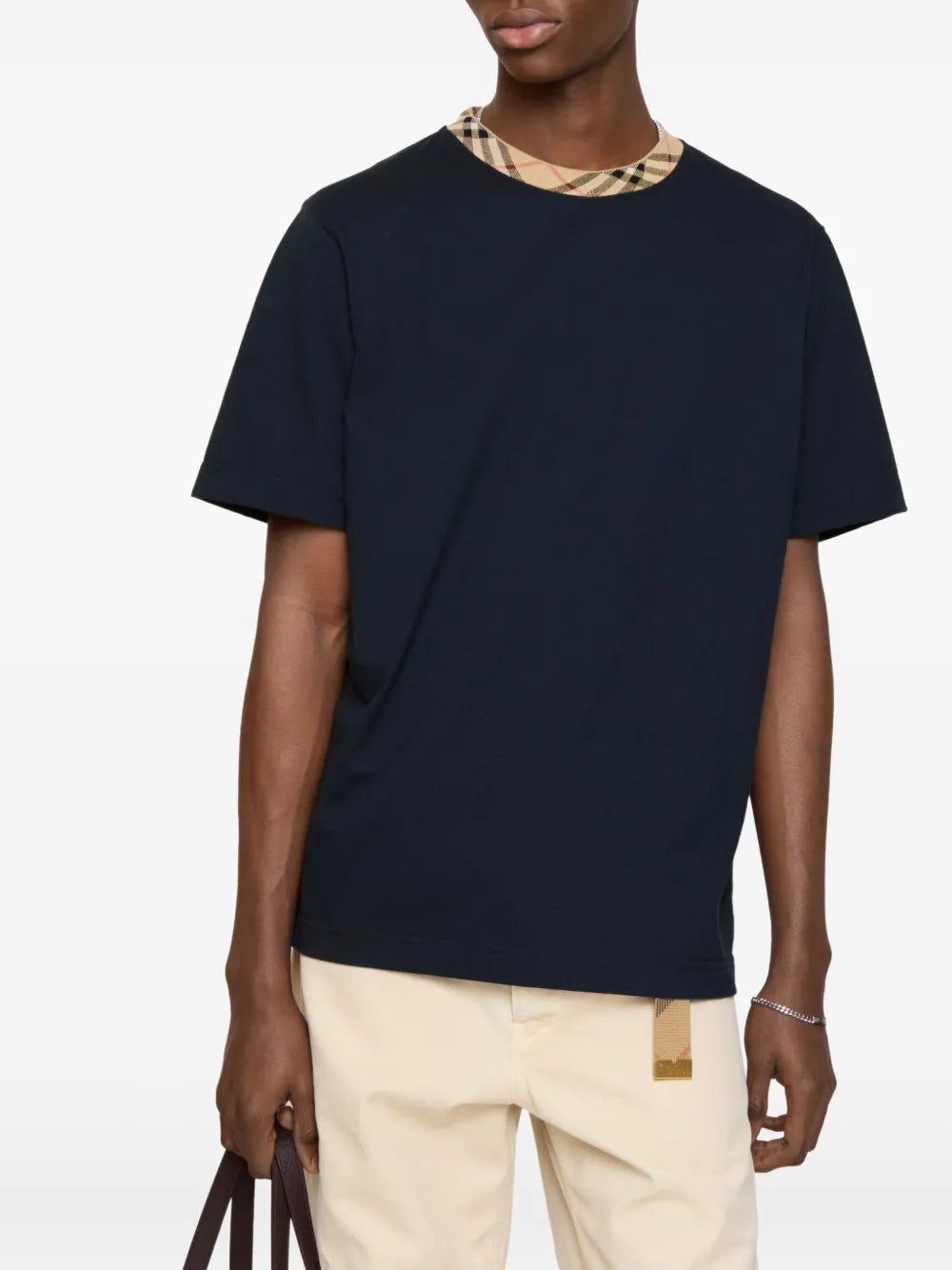 Burberry Camiseta de algodão com acabamento xadrez